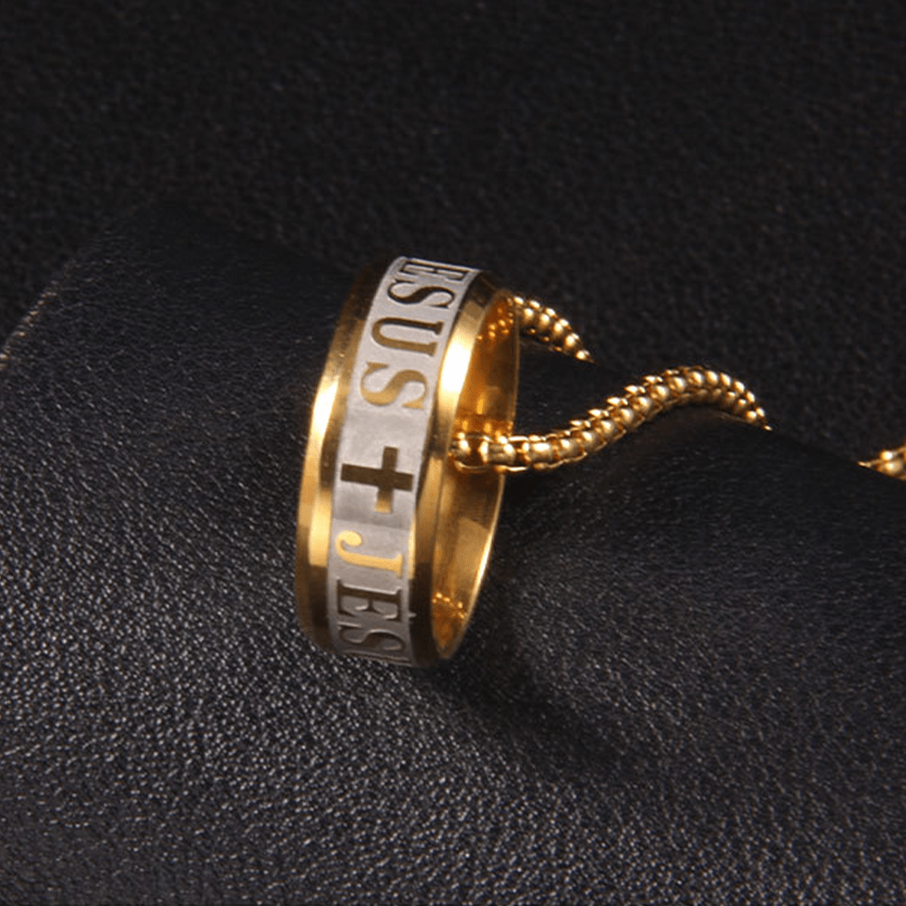 Combination Style Laser Engraving "JESUS" Ring & Chain Necklace