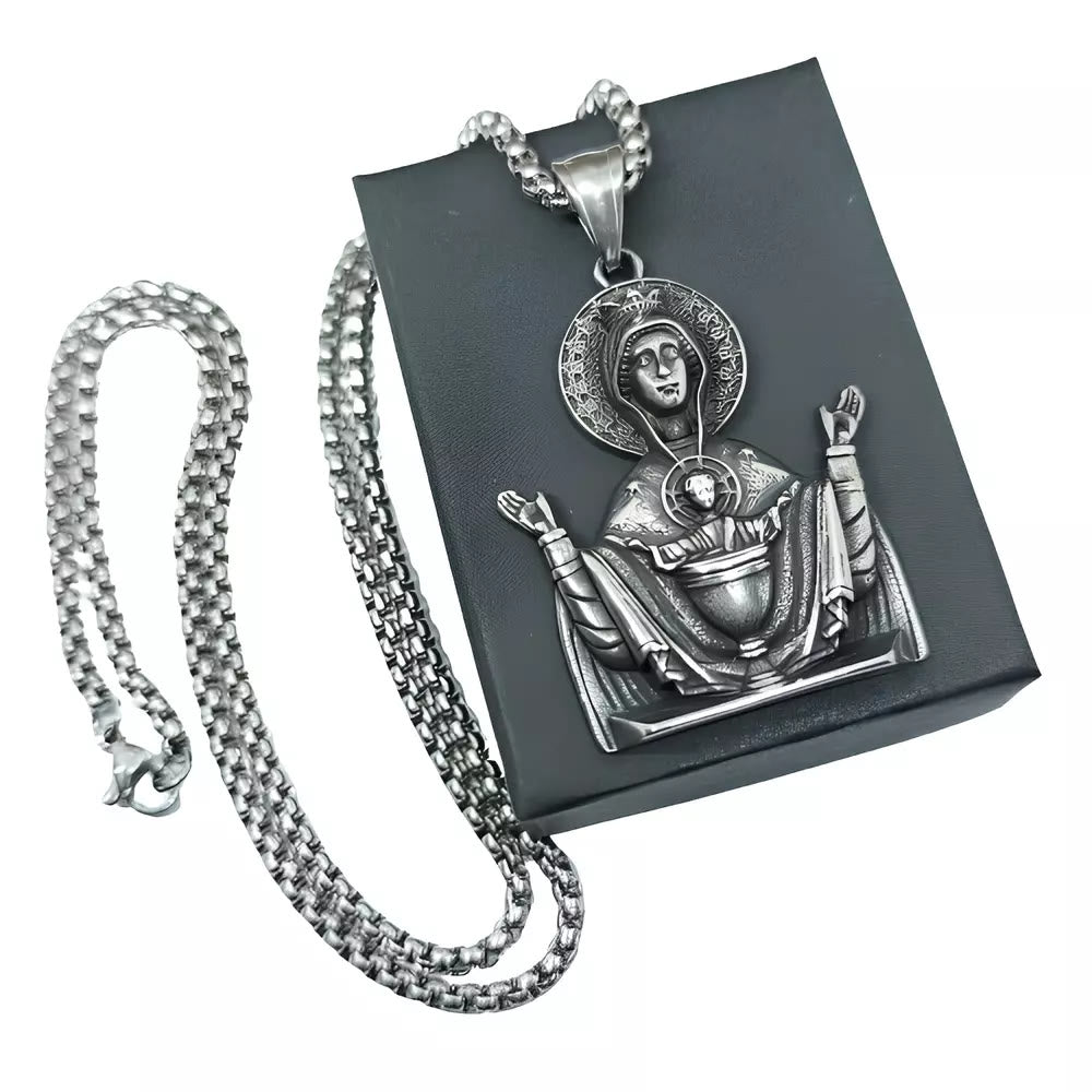 Virgin Mary Prayer Pendant Necklace Stainless Steel Catholic Medallion Protecion Chain