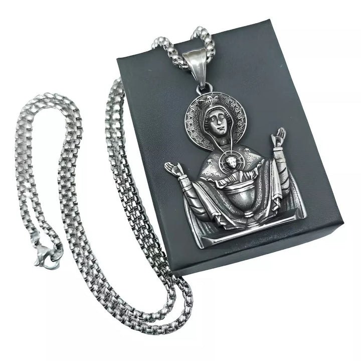 Virgin Mary Prayer Pendant Necklace Stainless Steel Catholic Medallion Protecion Chain
