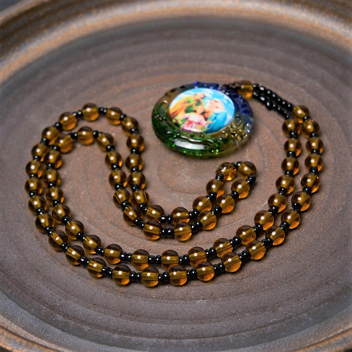 Holy Family Dark Brown Beads Necklace
