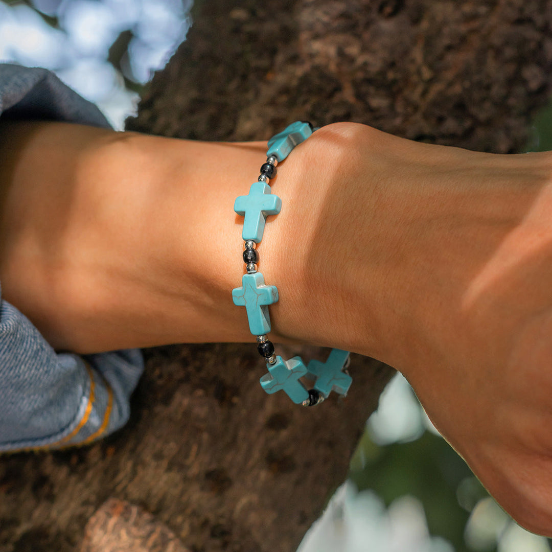 Crucifix Prayer Beaded Turquoise Bracelet