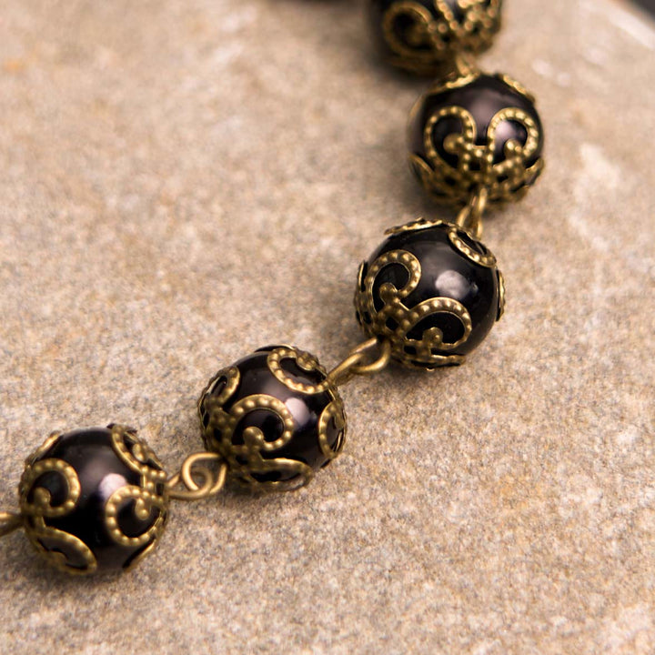 Crafted Retro Black St. Benedict Medal & Crucifix Rosary Bracelet