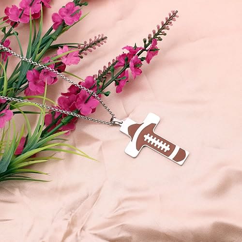 Sport Style Football Pray for Blessings Cross Necklace