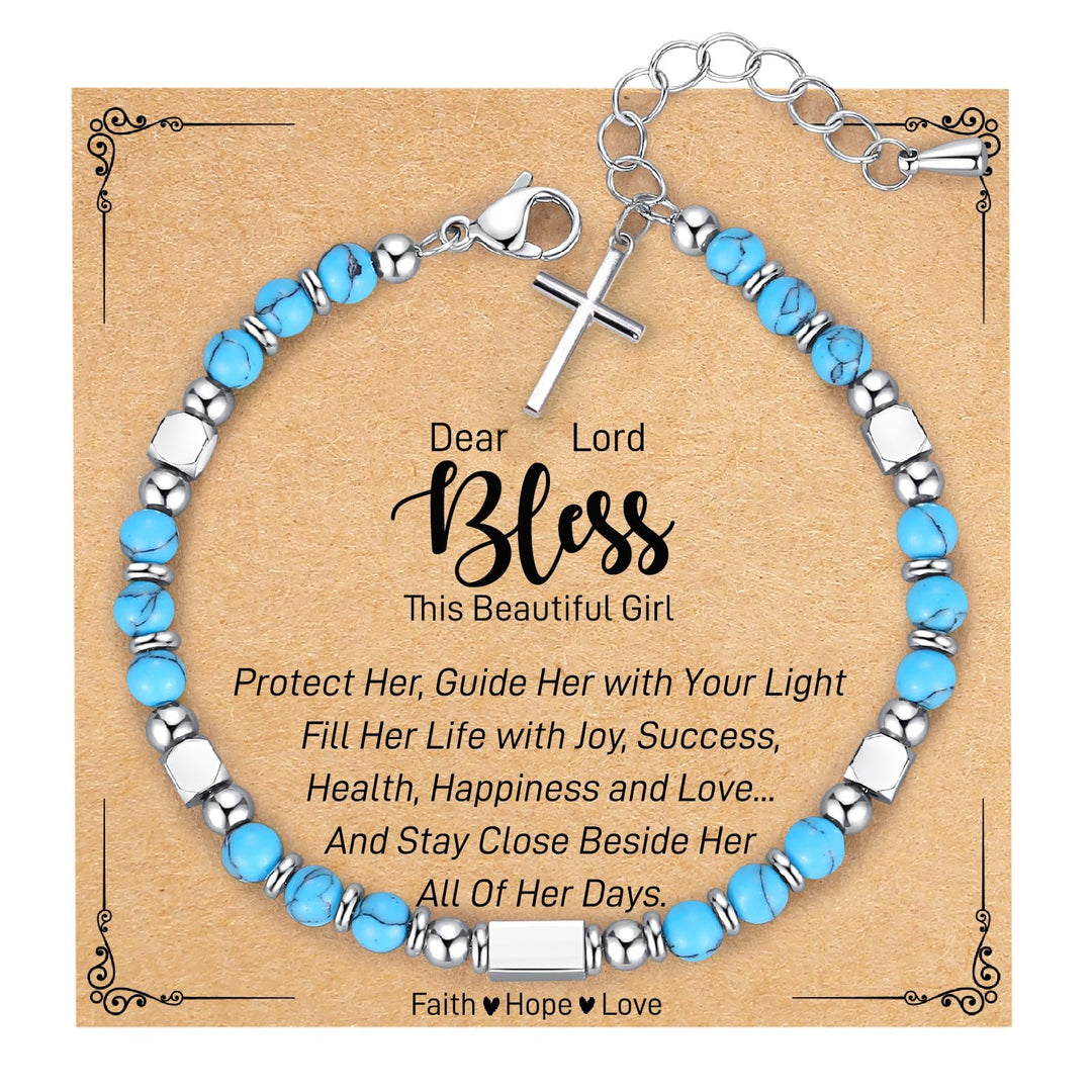 Turquoise Cross Healing Bead String Bracelet
