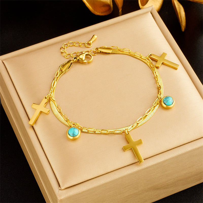 Turquoise Embellished Double Layer Bracelet