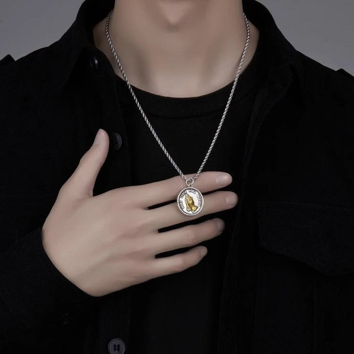 Cubic Praying Hands Charm Necklace