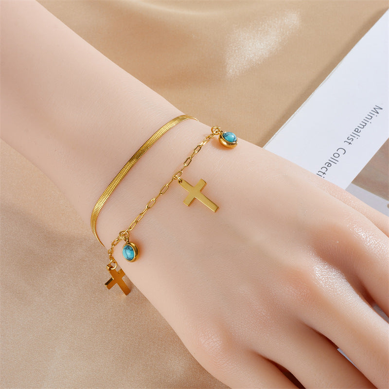 Turquoise Embellished Double Layer Bracelet