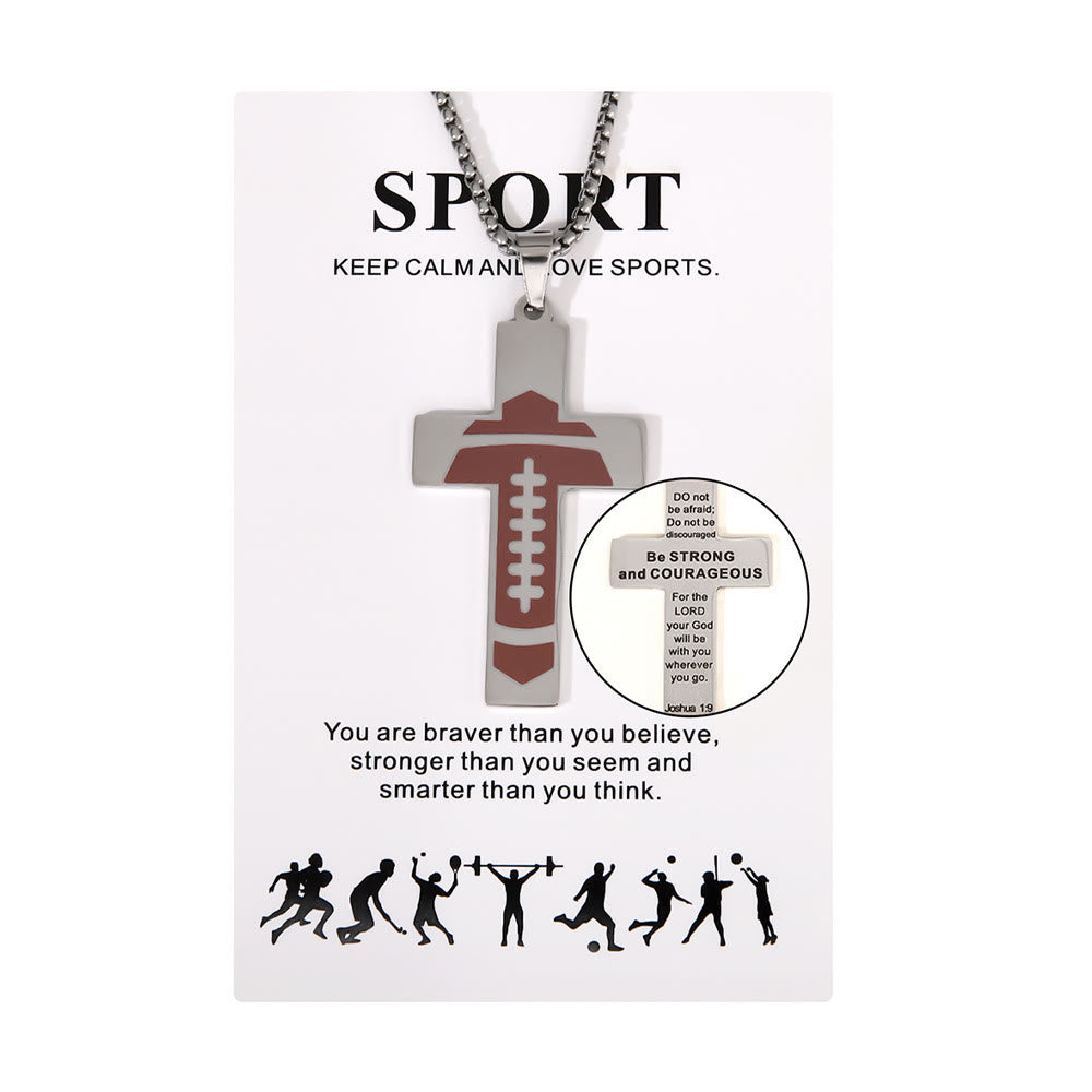 Sport Style Football Pray for Blessings Cross Necklace