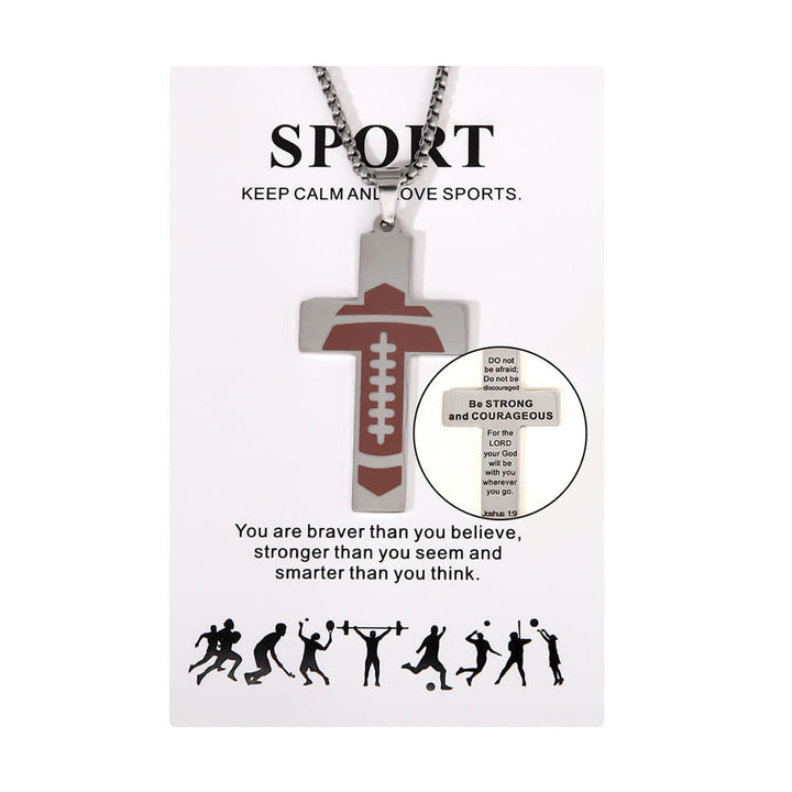 Sport Style Football Pray for Blessings Cross Necklace