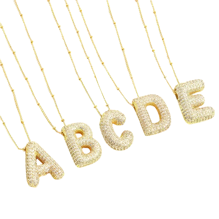 Bubble letter initial necklace set | Gold