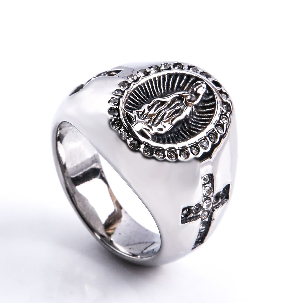 Virgin Mary Stainless Steel Ring Cross Sign Catholic Rings for Religious Jewelry