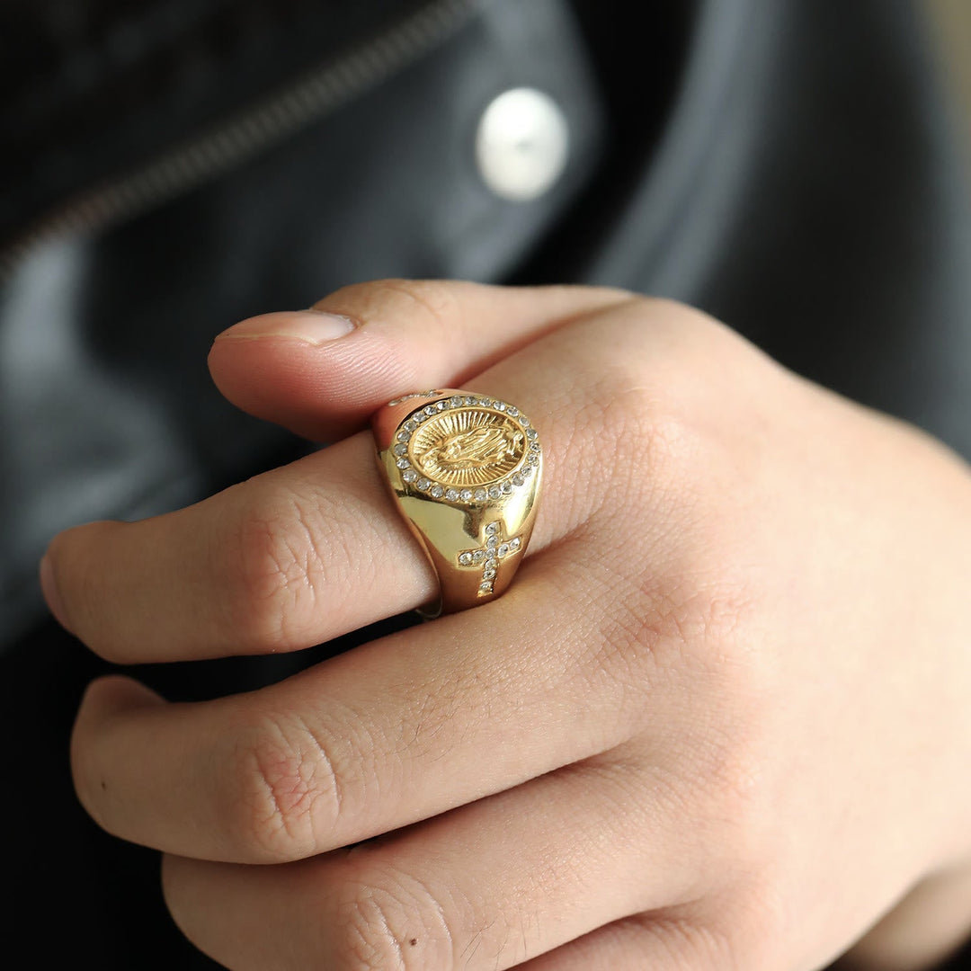 Virgin Mary Stainless Steel Ring Cross Sign Catholic Rings for Religious Jewelry