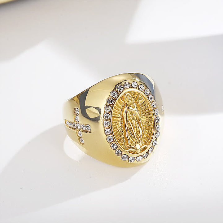 Virgin Mary Stainless Steel Ring Cross Sign Catholic Rings for Religious Jewelry