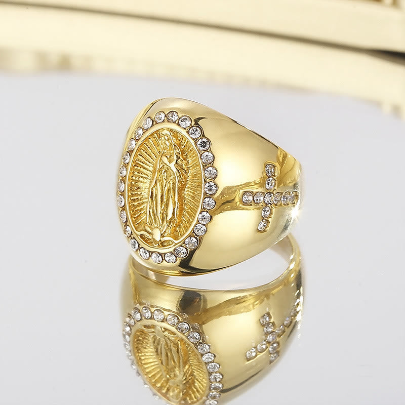 Virgin Mary Stainless Steel Ring Cross Sign Catholic Rings for Religious Jewelry