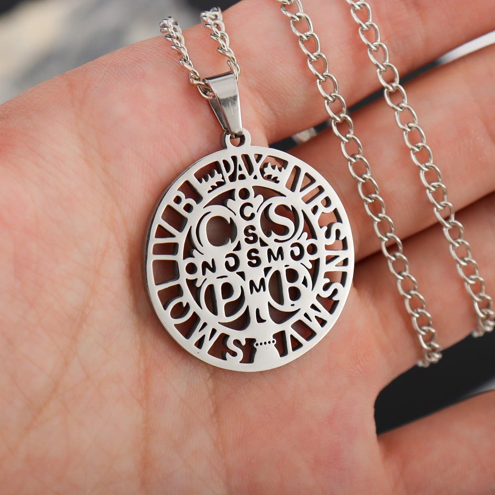 St. Benedict Symbol Openwork Pendant Necklace
