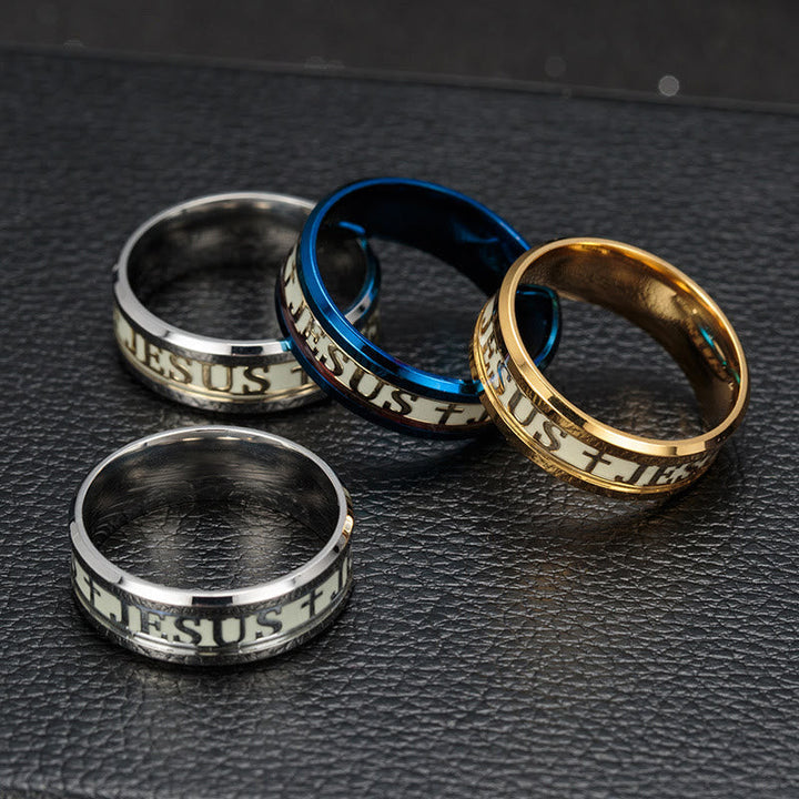 Luminous "JESUS" Printed Stainless Steel Ring