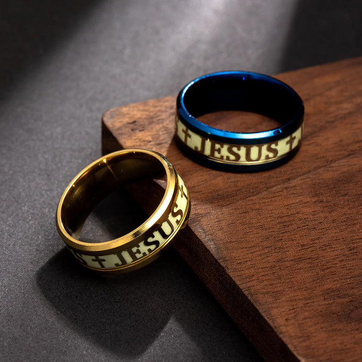 Luminous "JESUS" Printed Stainless Steel Ring