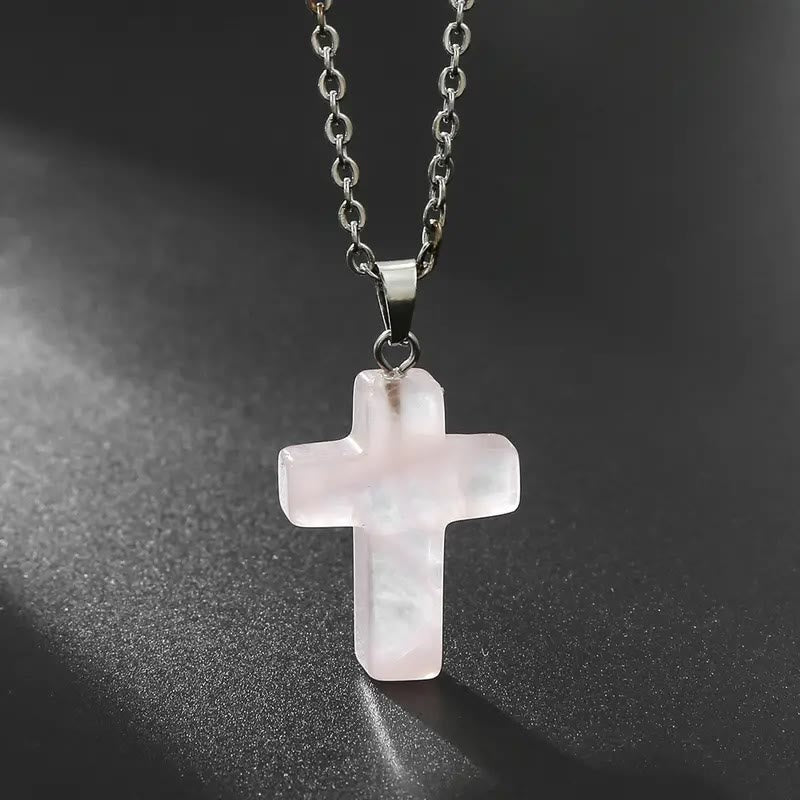 Natural Stone Cross Gemstone Pendant Necklace