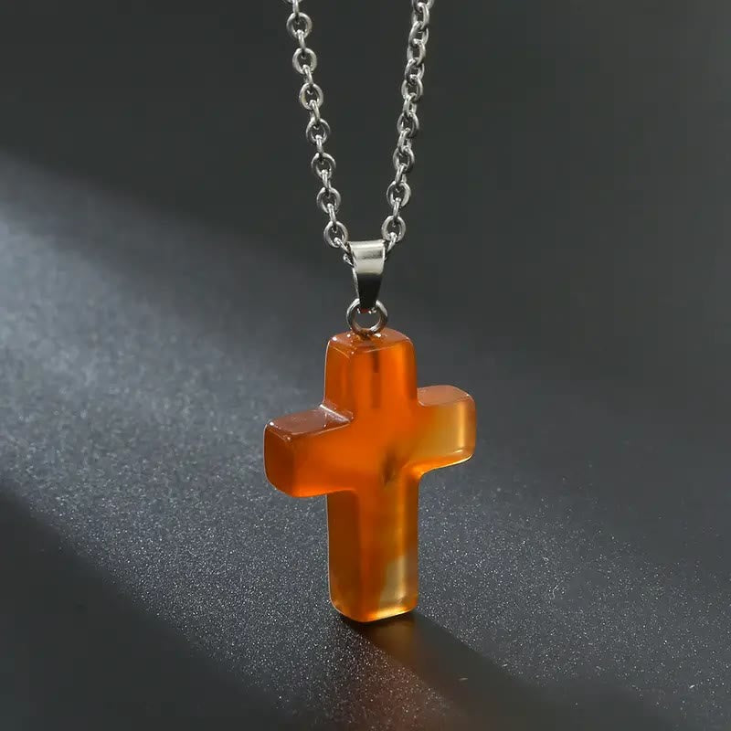 Natural Stone Cross Gemstone Pendant Necklace