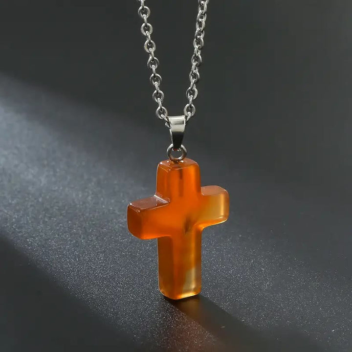 Natural Stone Cross Gemstone Pendant Necklace