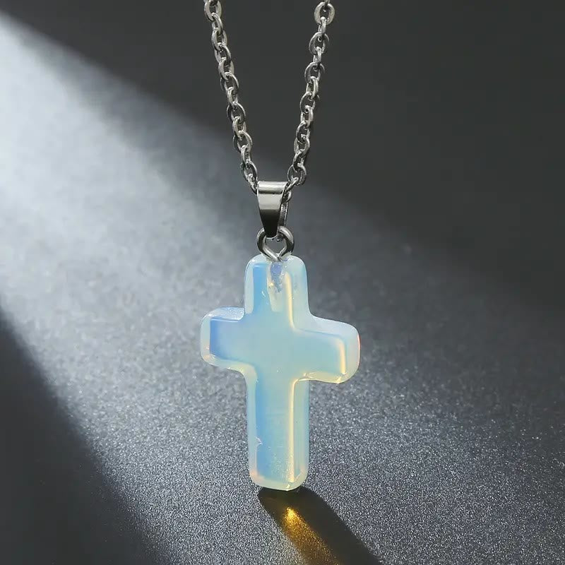 Natural Stone Cross Gemstone Pendant Necklace