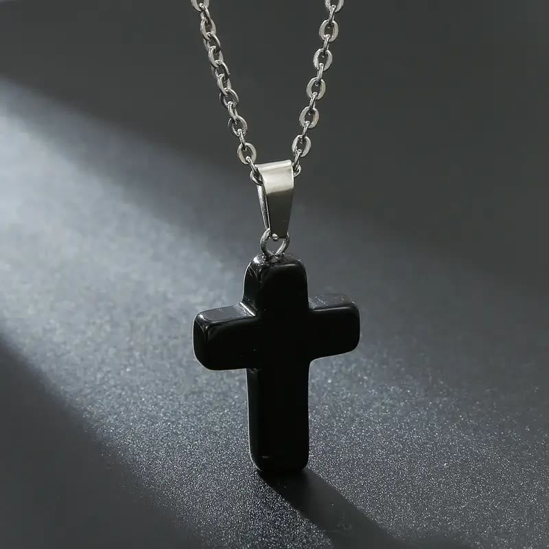 Natural Stone Cross Gemstone Pendant Necklace