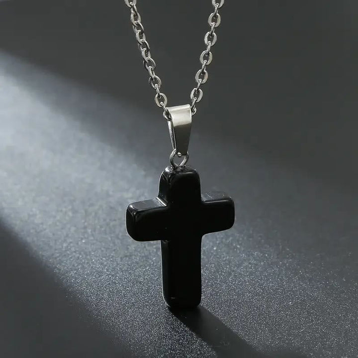 Natural Stone Cross Gemstone Pendant Necklace