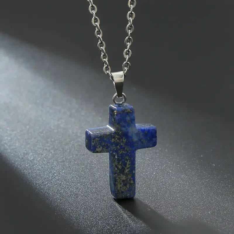 Natural Stone Cross Gemstone Pendant Necklace