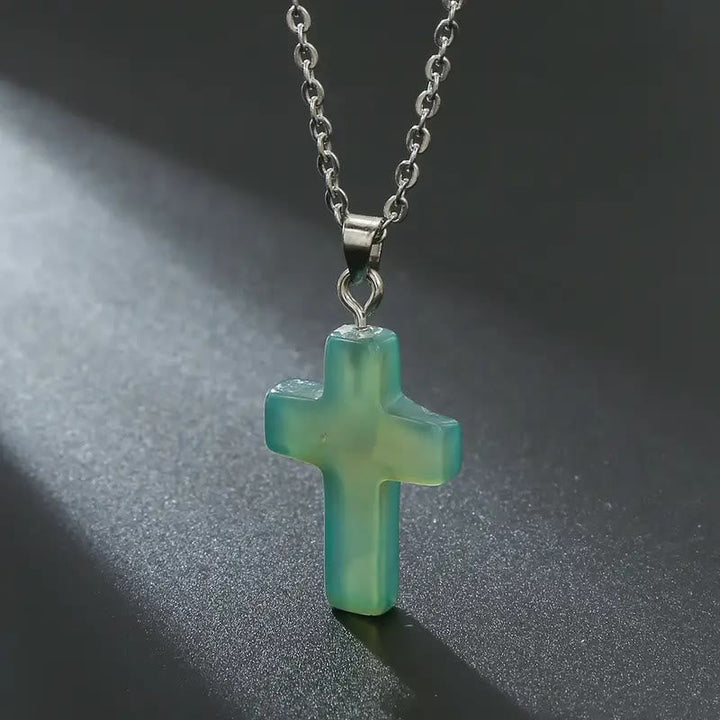 Natural Stone Cross Gemstone Pendant Necklace
