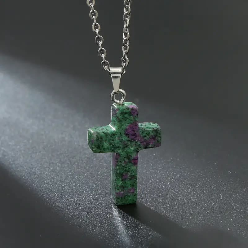 Natural Stone Cross Gemstone Pendant Necklace