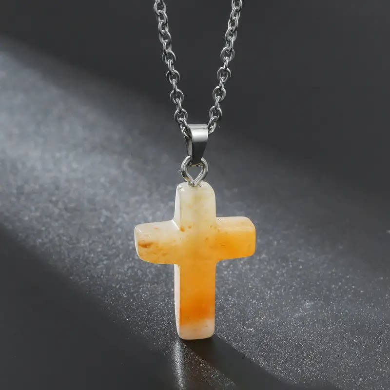 Natural Stone Cross Gemstone Pendant Necklace