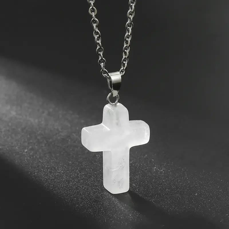 Natural Stone Cross Gemstone Pendant Necklace