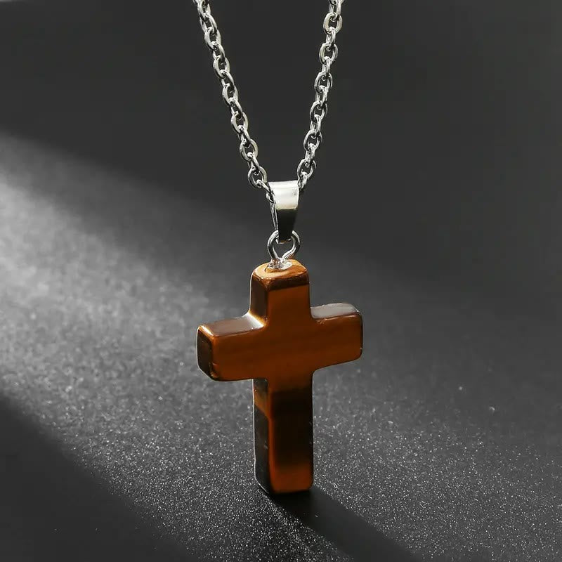 Natural Stone Cross Gemstone Pendant Necklace