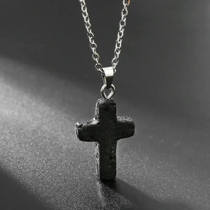 Natural Stone Cross Gemstone Pendant Necklace