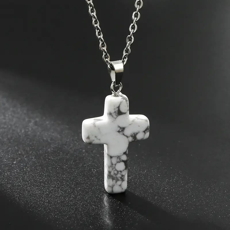 Natural Stone Cross Gemstone Pendant Necklace