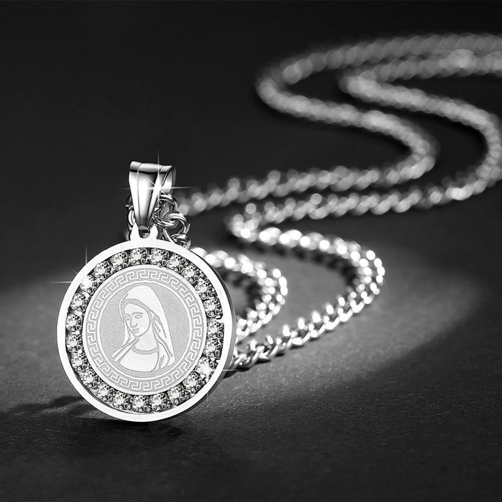 Zircon Set Virgin Mary Titanium Pendant Necklace