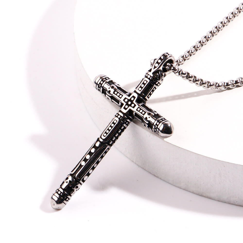 Floral Engraved Cross Colorful Pendant Necklace