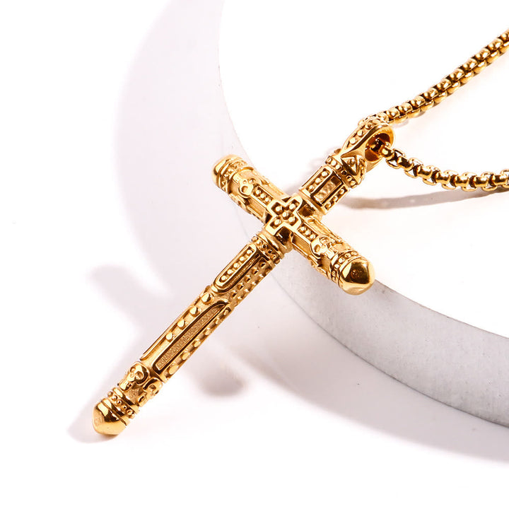 Floral Engraved Cross Colorful Pendant Necklace