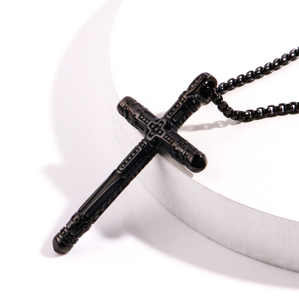 Floral Engraved Cross Colorful Pendant Necklace