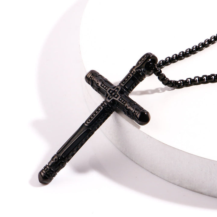 Floral Engraved Cross Colorful Pendant Necklace