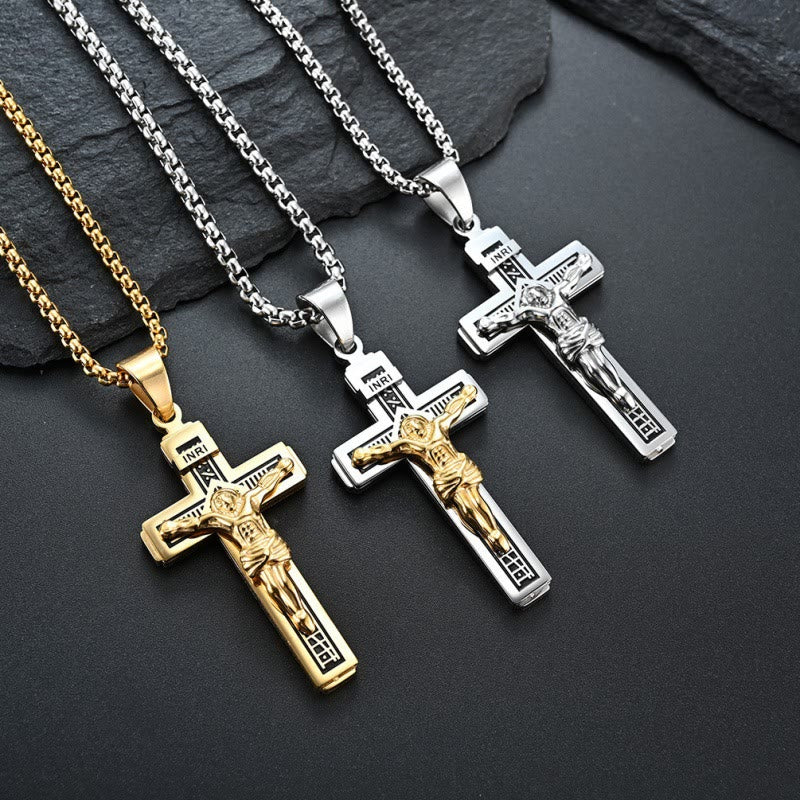 Crafted Jesus Crucifix Titanium Necklace