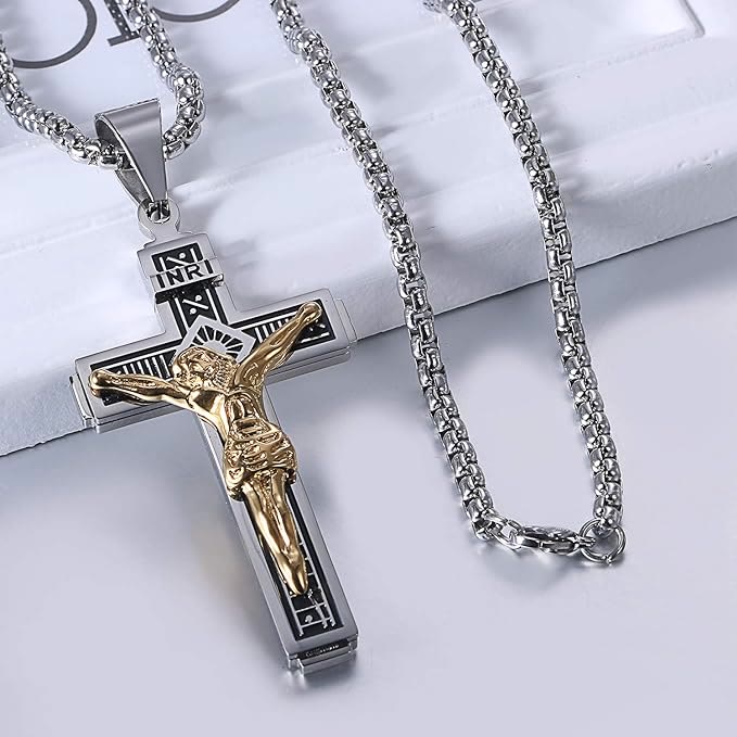 Crafted Jesus Crucifix Titanium Necklace