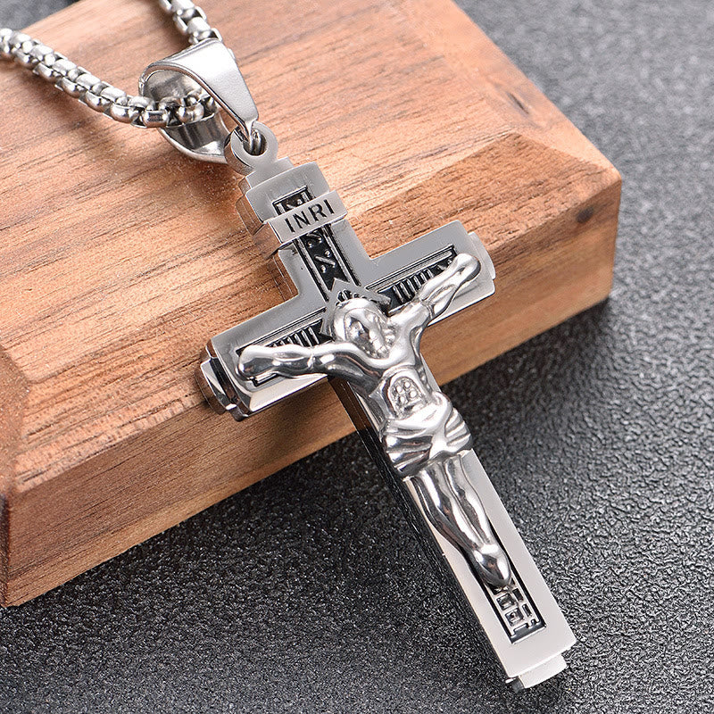 Crafted Jesus Crucifix Titanium Necklace