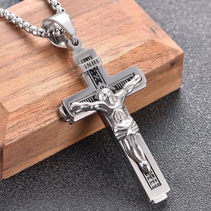 Crafted Jesus Crucifix Titanium Necklace