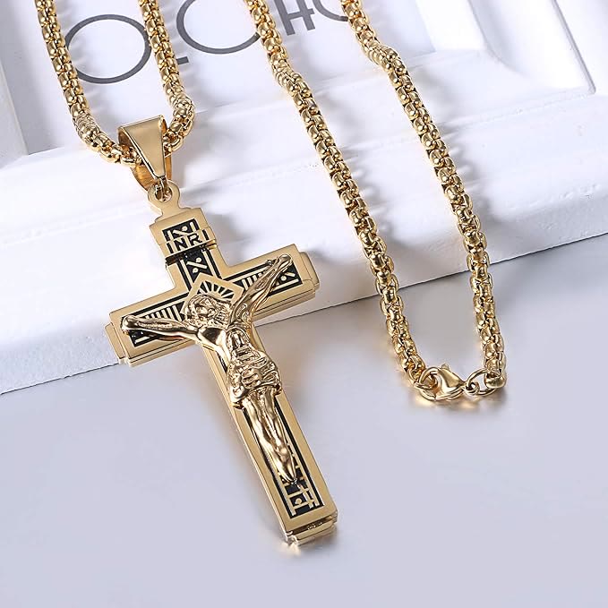 Crafted Jesus Crucifix Titanium Necklace