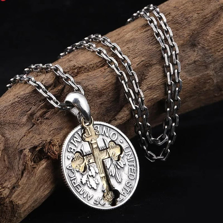 Vintage Double-sided Cross Coin Pendant Necklace