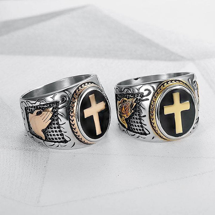 Retro Cross "Hand of God" Titanium Religion Ring