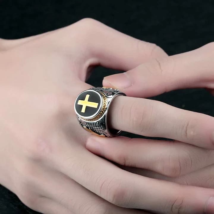 Retro Cross "Hand of God" Titanium Religion Ring