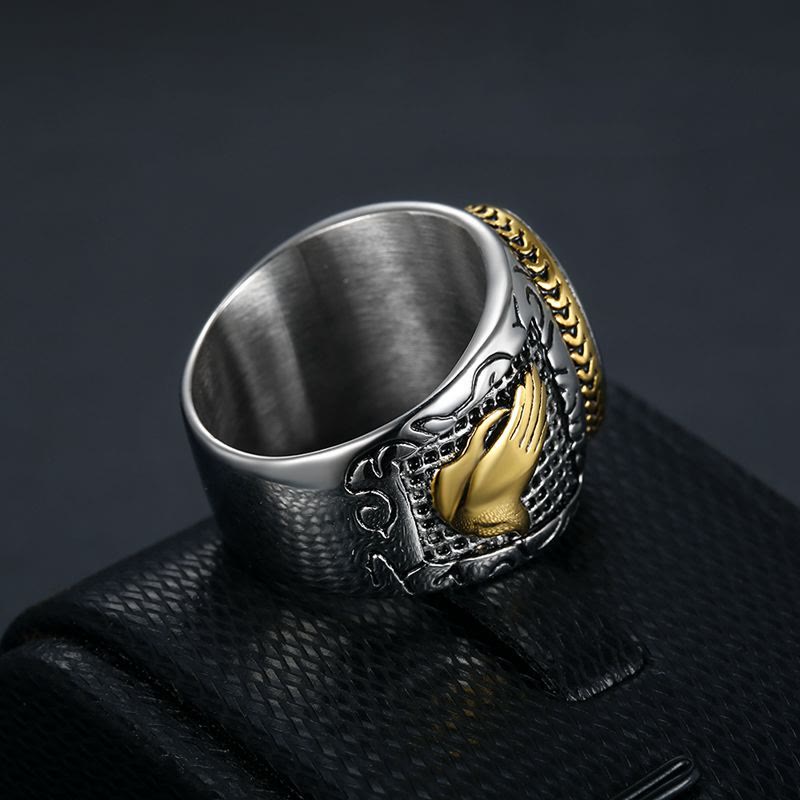 Retro Cross "Hand of God" Titanium Religion Ring