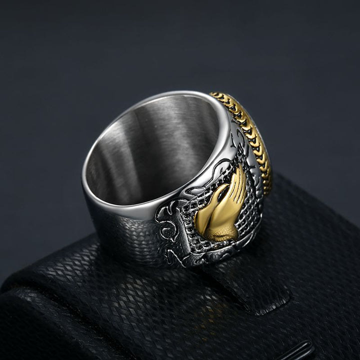 Retro Cross "Hand of God" Titanium Religion Ring